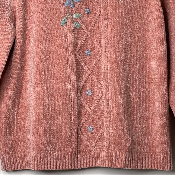 Vtg 90s Womens Chenille Sweater Size L Floral Embroidered Mock Neck GrannyCore - Picture 5 of 12
